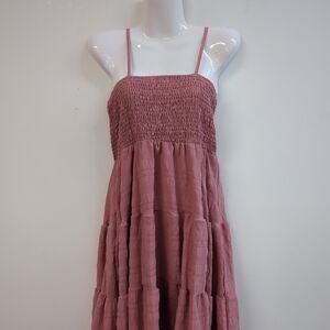 Halter Neck Shirred Ruffled Hem Women's Mini Dress Large Rusty Rose